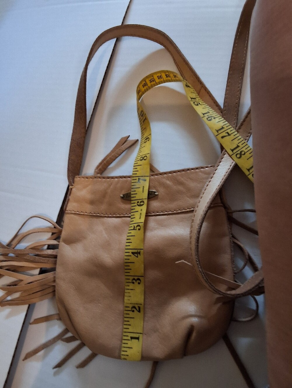 Lucky Brand Tan Leather Fringe Crossbody Bag Turquoise Boho Southwestern Purse - Picture 7 of 13